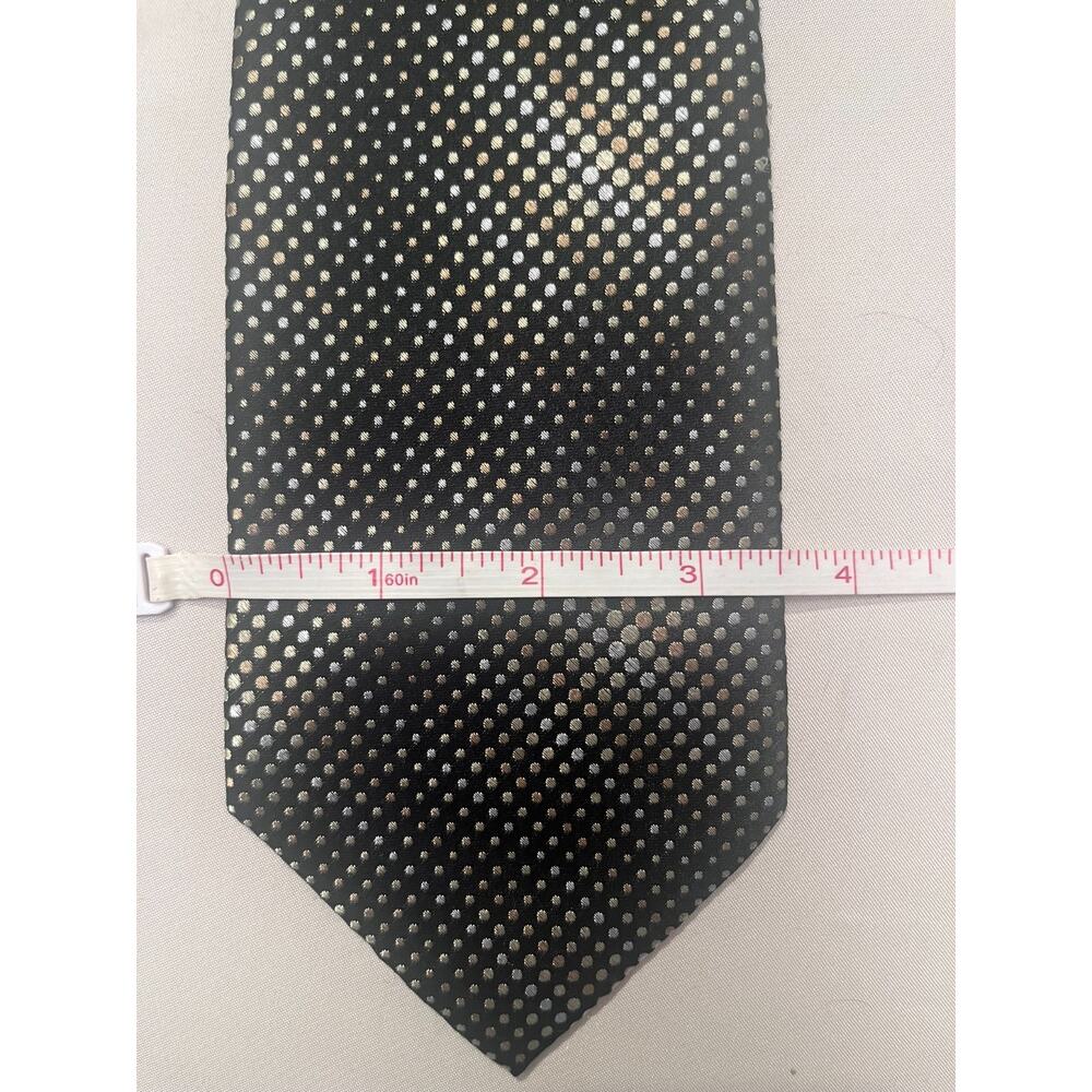 Pierre Cardin 100% Silk Men's Tie Black Gold Silver Geo 3.5W x 60L